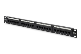 Digitus Patch Panel DN-91524U 48.2 x 4.4 x 10.9 cm Category: CAT 5e; Ports: 24 x RJ45; Retention strength: 7.7 kg; Insertion force: 30N max Black