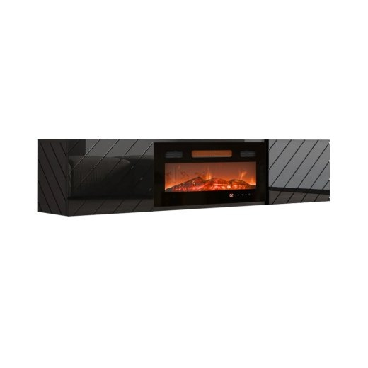 RTV LUXE cabinet 182.6x34.5x37.5 black/black gloss + black fireplace