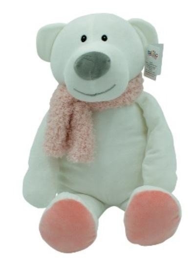 Camille bear mascot with pink scarf 35 cm