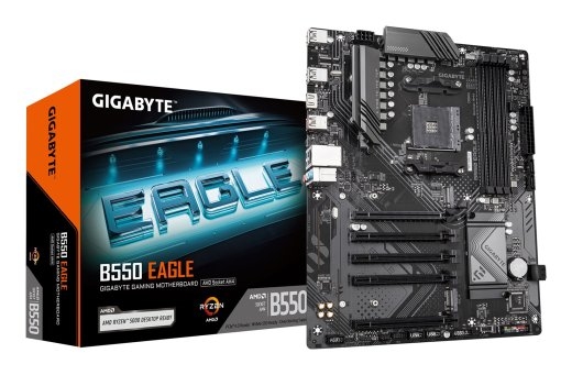 GIGABYTE B550 EAGLE Motherboard - AMD Ryzen 5000 G-Series CPUs, 10+3+1 Phases VRM, up to 3200MHz DDR4, 1xPCIe 4.0 + 1xPCIe 3.0 M.2, 1GbE LAN, USB 3...