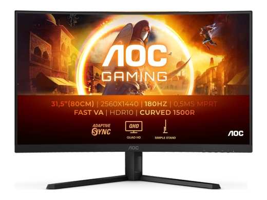 AOC CQ32G4VE 31.5 " VA QHD 16:9 180 Hz 1 ms 2560 x 1440 pixels 300 cd/m² HDMI ports quantity 2