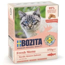 BOZITA Meat chunks with salmon in sauce – wet cat food – 370g