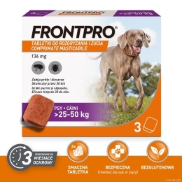 FRONTPRO Flea and tick tablets for dog (>25-50 kg) - 3x 136mg