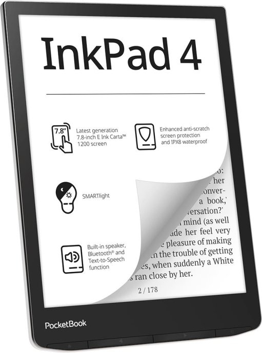 E-Reader POCKETBOOK InkPad 4 7.8" 1872x1404 1xAudio-Out 1xUSB-C Micro SD Wireless LAN Bluetooth PB743G-U-WW