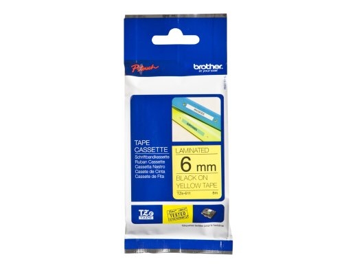 Brother TZe-611 Laminated Tape Black on Yellow TZe 8 m 6 cm