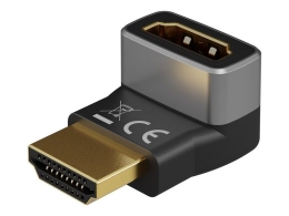 Goobay HDMI Angled Adapter 90° Vertical, 8K at 60 Hz, Gold-Plated, Black/Silver 72009