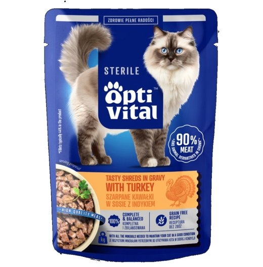 OPTIVITAL Sterile Tasty shreds in gravy with turkey - wet cat food - 85g