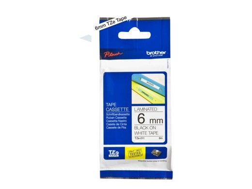 Brother TZe-211 Laminated Tape Black on White TZe 8 m 6 cm