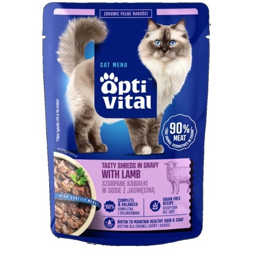 OPTIVITAL Tasty shreds in gravy with lamb - wet cat food - 85g