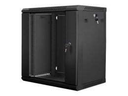 Lanberg Rack cabinet 19" wall-mount 12U/600x450 (flat pack) with glass door WF01-6412-10B Black