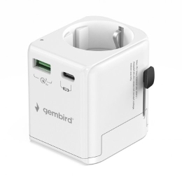 Gembird Grounded universal travel power adapter, 20 W TPA-EU1A1C20-01-W