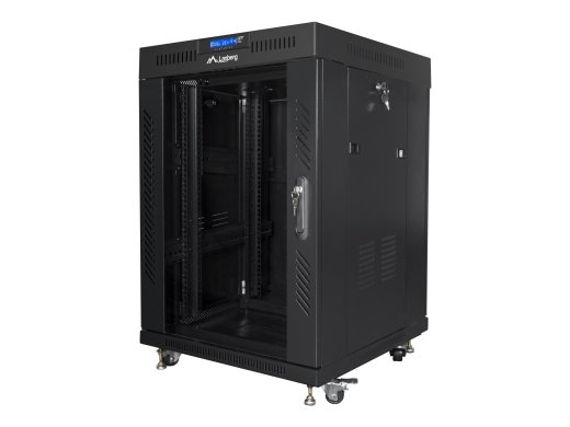 Lanberg Rack cabinet 19" free-standing 15U/600x600 (flat pack) with glass door, LCD FF01-6615-12BL Black