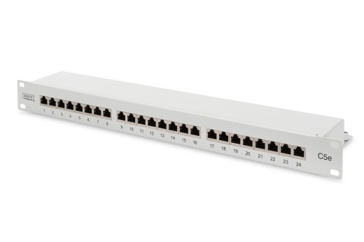 Digitus Patch Panel DN-91524S 48.2 x 4.4 x 10.9 cm Category: CAT 5e; Ports: 24 x RJ45; Retention strength: 7.7 kg; Insertion force: 30N max White