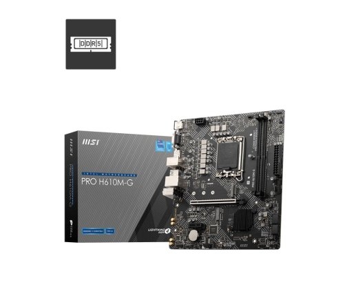 Mainboard MSI PRO H610M-G Intel H610 LGA 1700 micro ATX RAM DDR5-SDRAM 2xSlots 1xPCI Express x1 slots 1xPCI Express x16 slots 1xNumber of M.2 (M) s...