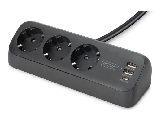 Digitus 3-way office socket strip with 2x USB-A and 1x USB-C connections DA-70625