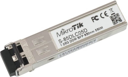 MikroTik S-85DLC05D SFP Multi-Mode Fiber Dual LC 10/100/1000 Mbit/s Wavelength 850 nm Maximum transfer distance 550 m -40 to 70C
