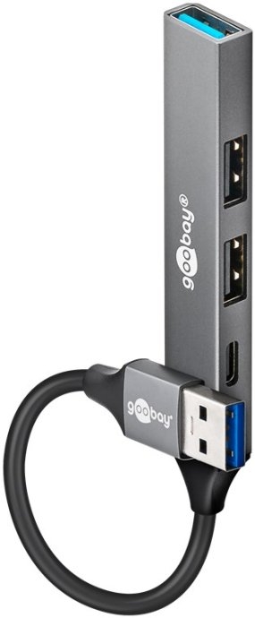 Goobay Slim 4-Port USB Hub, USB-A to USB-C/USB-A, 5 Gbit/s 74458