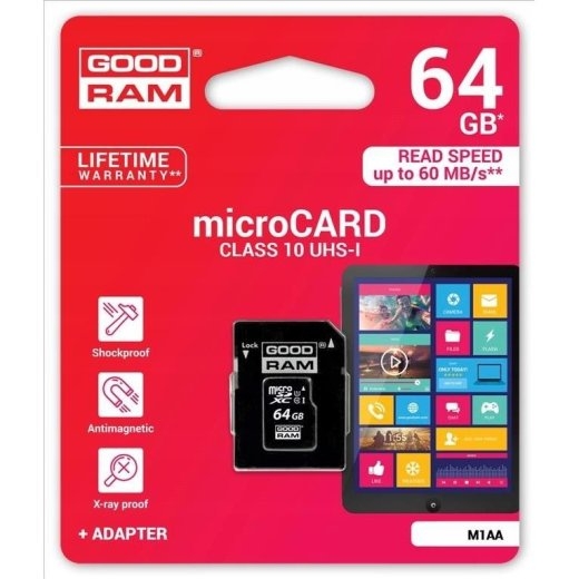 Memory card microSD 64GB CL10 UHS I + adapter