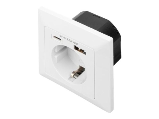 DIGITUS safety socket for flush mounting DA-70615 - 1x Safety Outlet / USB-C / USB-A