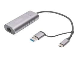 Digitus USB Type-C Gigabit Ethernet Adapter 2., USB-C + USB A (USB3.1/3.0) DN-3028 USB3.0/USB C 3.1 to 2. Ethernet Adapter