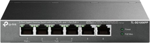 Switch TP-LINK TL-SG1006PP Desktop/pedestal 6x10Base-T / 100Base-TX / 1000Base-T PoE+ ports 4