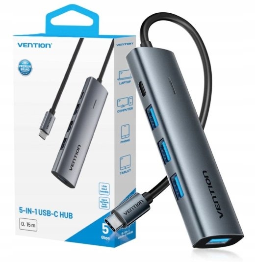 Hub 5v1 USB-C 3.0 Vention 0.15m