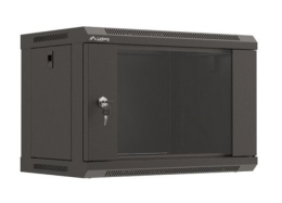 Lanberg Szafa instalacyjna rack wisząca 19" 6U 540x350 czarna drzwi przeszklone ( flat pack)