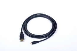 HDMI male to micro D-male black cable with gold-plated connectors, 1.8 m, bulk package