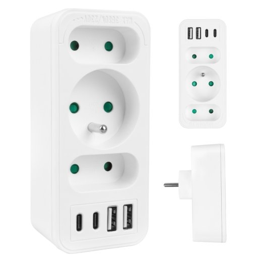 Maclean Splitter 3-socket MCE248 F/W 2xUSB-A 2xUSB-C white