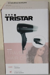 SALE OUT. Tristar HD-2460 Tristar Travel Hair Dryer HD-2460 1200 W Number of temperature settings 2 Black DAMAGED PACKAGING Warranty 24 month(s)