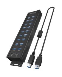 Raidsonic 20-in-1 USB HUB with power supply, on/off button and mounting brackets IB-HUB1720-U3