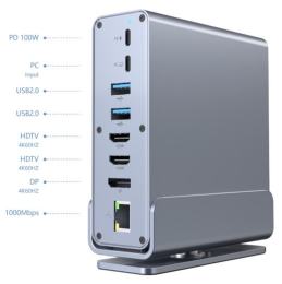 Gembird A-CF-COMBO15-01 USB Type-CF 15-in-1 multi-port adapter (USB hub AF-ports v.2x2 + v.3x3, Type-CF + HDMIx2 + DisplayPort + PD + card reader +...