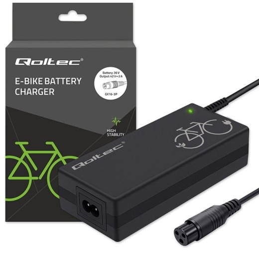 Qoltec Charger for ebike 36V 42V 2A 3P GX16