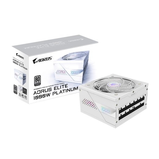 GIGABYTE AORUS ELITE P1000W ICE Power Supply Unit - PCIe 5.0, 80 PLUS Platinum, Fully modular design, 120mm Fan, ATX 3.0 compatible, Plug