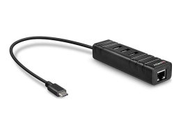 Lindy USB 3.2 Type C Hub & Gigabit Ethernet Converter - network / USB adapter - USB 3.2 Gen 1 - Gigabit Ethernet x 1 + USB 3.2 x 3