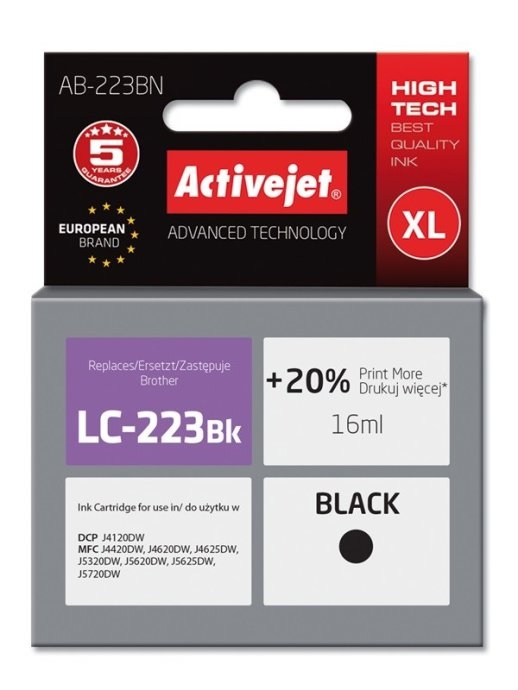 Activejet AB-223BN Ink (replacement for Brother LC223BK; Supreme; 16 ml; black)