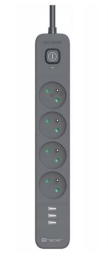 Power Line+ mobile ready surge protector power strip 1.5m (4 sockets + 3x USB A, 5V 2.4A)