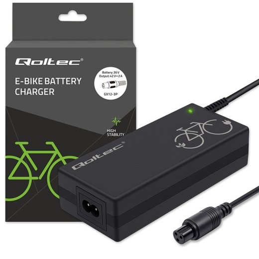 Qoltec Charger for ebike 36V 42V 2A GX12-3Pin