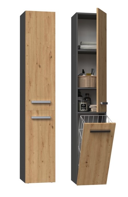Topeshop NEL IV ANT/ART bathroom storage cabinet Graphite, Oak