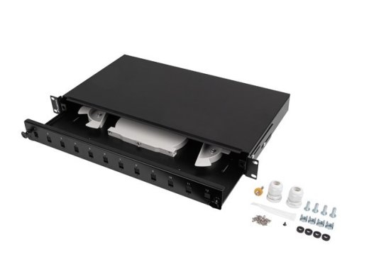 Fiber Optic Distribution Box 12XSC simplex/12XLC duplex rack 19 1U black + accessories