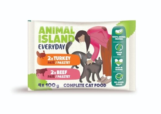 ANIMAL ISLAND Pate Beef / Turkey - wet cat food - 4x100g