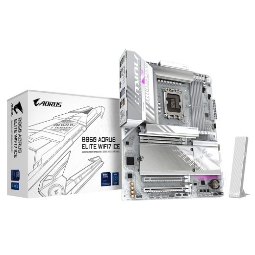 GIGABYTE B860 AORUS ELITE WIFI7 ICE Motherboard - Intel Core Ultra Series CPUs, 14+1+2+1 Phases VRM, up to 9200MHz DDR5, 1xPCIe 5.0 + 2xPCIe 4.0 M....