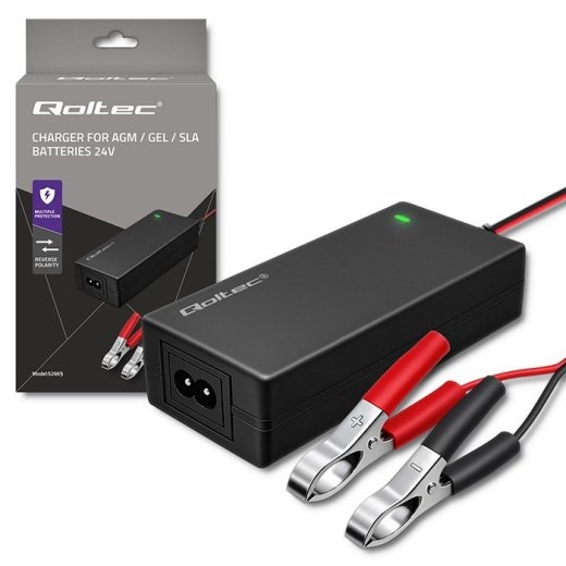Qoltec 52665 Automatic charger for AGM GEL STD batteries 24V charger 2A 48W LED 1.8m cable