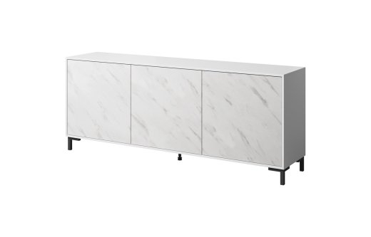 MARMO 3D chest of drawers 200x45x80,5 cm white matt/marble white