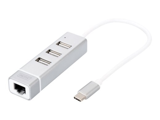 Digitus USB Type-C 3-Port Hub + Fast Ethernet LAN Adapter DA-70253