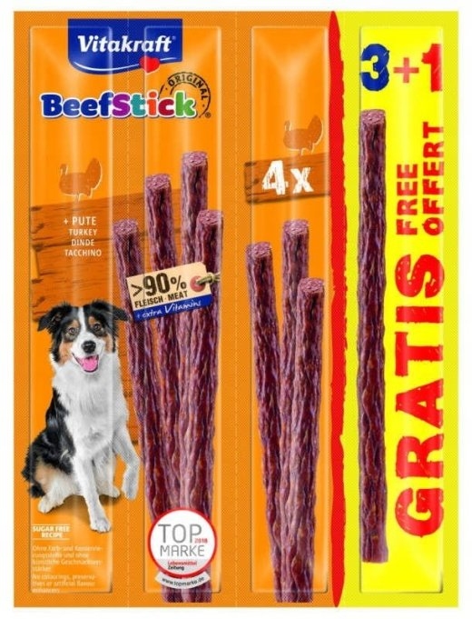VITAKRAFT Beef Stick Turkey - dog treat - 3+1