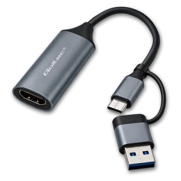 Qoltec Adapter USB C USB A HDMI 4K 30Hz aluminium