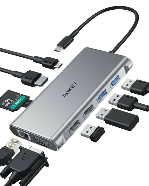 Hub USB-C CB-C89 Aluminium 10w1 RJ45 Ethernet 10/100/1000Mbps 4xUSB HDMI 4k@30Hz SD i microSD USB-C Power Delivery 100W