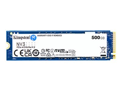 Kingston SSD NV3 500 SSD form factor M.2 2280 Solid-state drive interface PCIe NVMe Gen 4.0 (x4) Read speed 5000 MB/s Write speed 3000 MB/s