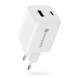 GaN mains charger with 1 x USB and 1 x USB-C Quick Charge 4.0 45W, white